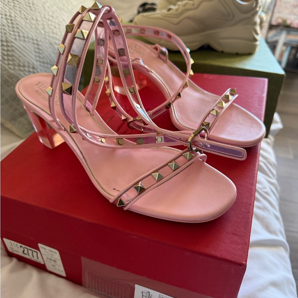 Valentino Garavani Pink Sandals with Clear Straps and Silver Studs